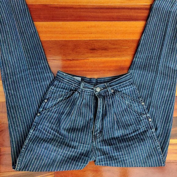 blue pinstripe jeans